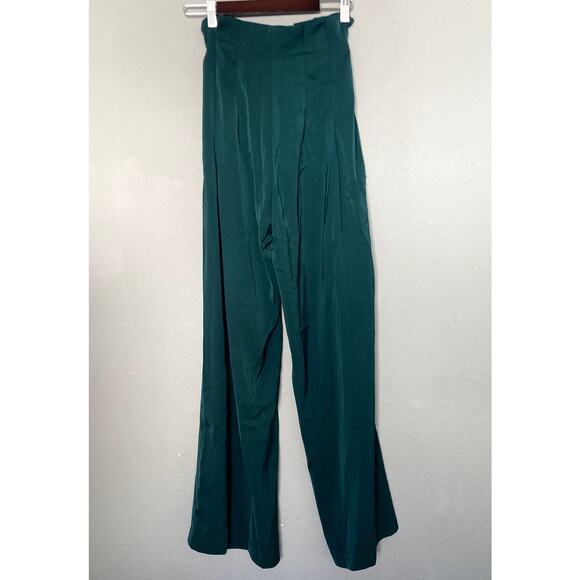 On Twelfth Self Tie Belted Wide Leg Satin Palazzo Pants - Green - Medium - Picture 3 of 6